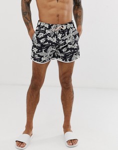 Bellfield Hawaiian print swim shorts in black - Черный