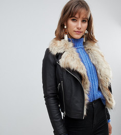 Черная куртка из искусственной кожи с меховой отделкой River Island - Черный