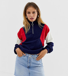 Флисовый свитшот в стиле колор блок с молнией New Look - Синий