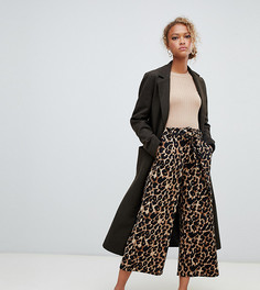Укороченные брюки с завязками на поясе и леопардовым принтом New Look - Коричневый