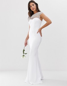 Свадебное платье макси с короткими рукавами, подолом годе и отделкой City Goddess - Белый