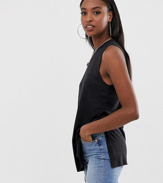 Черный топ без рукавов с добавлением льна и разрезами по бокам ASOS DESIGN Tall - Черный