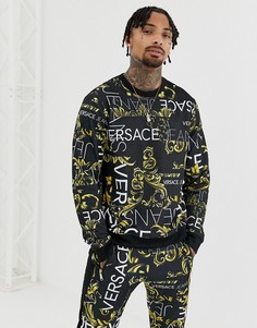 Черный свитшот со сплошным принтом логотипа Versace Jeans - Черный