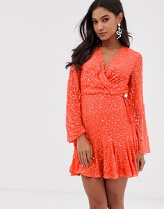 Короткое приталенное платье с длинными рукавами и пайетками ASOS DESIGN - Мульти