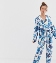 Пижама из 100% модала с пальмовым принтом ASOS DESIGN Petite - Розовый