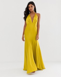 Атласное платье макси с халтером и драпировкой ASOS DESIGN - Зеленый