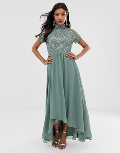 Платье макси с короткими декорированными рукавами и лифом ASOS DESIGN - Мульти
