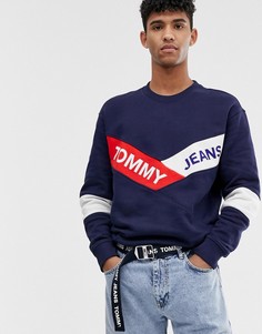 Tommy Jeans crew neck chevron sweatshirt with chest taping in navy - Темно-синий