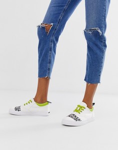 Love Moschino neon lace up logo trainers - Белый