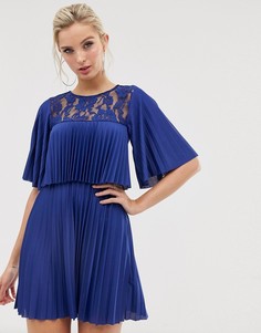 Плиссированное платье мини с кружевной вставкой ASOS DESIGN - Темно-синий