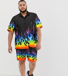 Черная фестивальная рубашка от комплекта с разноцветным принтом языков пламени Jaded London - Черный