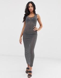 Облегающее пляжное платье макси из трикотажа в полоску из сеточки ASOS DESIGN - Серебряный
