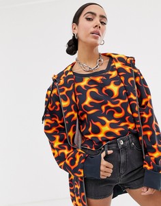 Худи с принтом пламени Love Moschino - Оранжевый