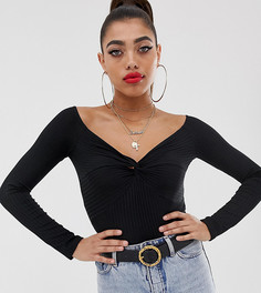 Boohoo ribbed body with twist front in black - Черный
