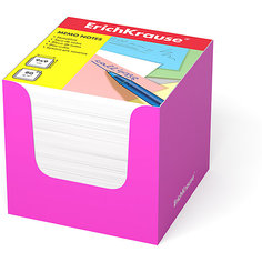 Бумага для заметок ErichKrause, 90x90x90 мм, белый, в розовой картонной подставке