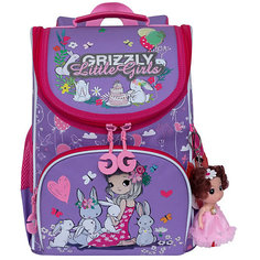Рюкзак школьный Grizzly с мешком, лаванда / жимолость