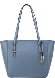 Синяя кожаная сумка с длинными ручками Lauren Ralph Lauren