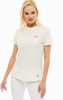 Хлопковая футболка молочного цвета с принтом Mustang