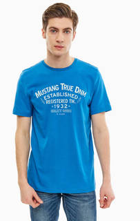 Хлопковая синяя футболка с принтом Mustang