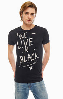 Черная хлопковая футболка с круглым вырезом Religion