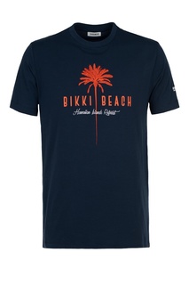 Хлопковая синяя футболка с вышивкой Dirk Bikkembergs