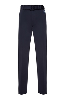 Темно-синие брюки с поясом и логотипом Prada