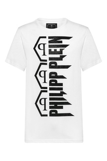 Белая футболка с черным логотипом Philipp Plein