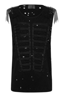 Черная майка с комбинированной отделкой Philipp Plein