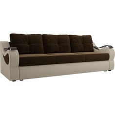 Прямой диван АртМебель Меркурий микровельвет коричневый/бежевый