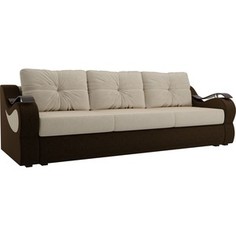 Прямой диван АртМебель Меркурий микровельвет бежевый/коричневый