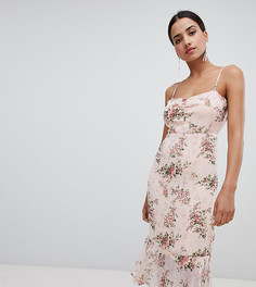 Платье миди с цветочным принтом и баской Boohoo - Мульти