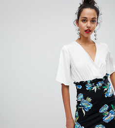 Мини-юбка с цветочным принтом и сборками на поясе River Island - Черный