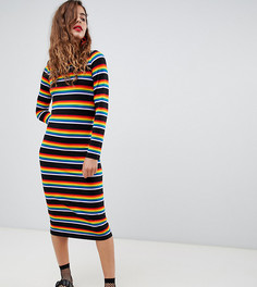 Трикотажное платье миди в разноцветную полоску Monki - Мульти