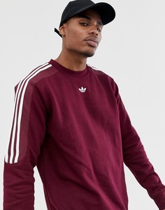 Бордовый свитшот с 3 полосками и принтом в виде логотипа-трилистника adidas Originals FH6883 - Красный