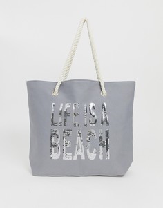 Пляжная сумка с надписью ASOS DESIGN - Серый