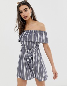 Сарафан из пике в полоску с открытыми плечами и поясом ASOS DESIGN - Мульти