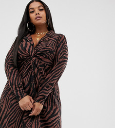 Платье-рубашка мини с зебровым принтом ASOS DESIGN Curve - Мульти