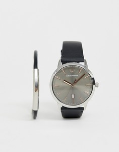 Подарочный набор: часы с кожаным ремешком и браслет Emporio Armani AR80026 Ruggero - Черный