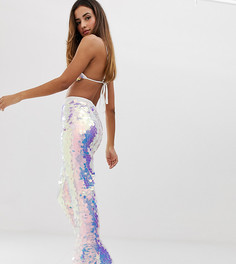 Белые фестивальные расклешенные брюки с пайетками из комплекта PrettyLittleThing - Серебряный