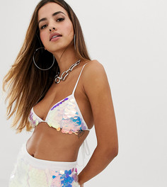 Белый фестивальный бралетт с пайетками из комплекта PrettyLittleThing - Серебряный