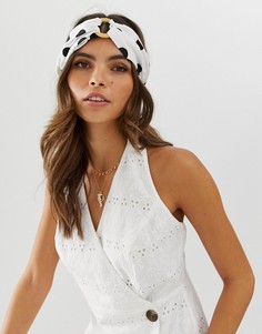 Повязка на голову в горошек с деревянным кольцом ASOS DESIGN - Белый
