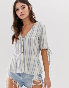 Boohoo exclusive peplum hem blouse in linen look stripe - Мульти