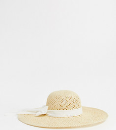 South Beach Exclusive natural straw open weave hat with bow - Бежевый
