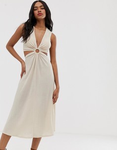Фактурный сарафан миди с кольцом ASOS DESIGN - Бежевый