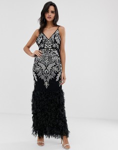 Платье макси с искусственными перьями ASOS DESIGN - Черный