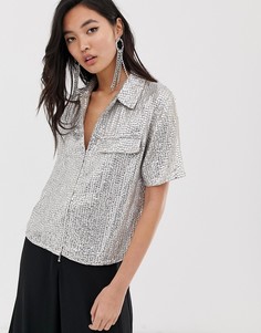 Серебристая рубашка с воротником и пайетками River Island - Серебряный