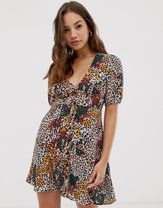 Платье на пуговицах со звериным принтом Pull&Bear - Мульти