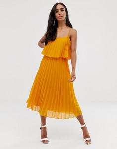 Платье миди с плиссировкой, кроп-топом и овальным вырезом ASOS DESIGN - Желтый