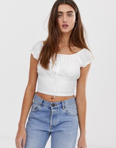 Белый присборенный топ Pull&Bear - Белый