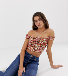 Присборенный топ с открытыми плечами и цветочным принтом Pull&Bear - Мульти